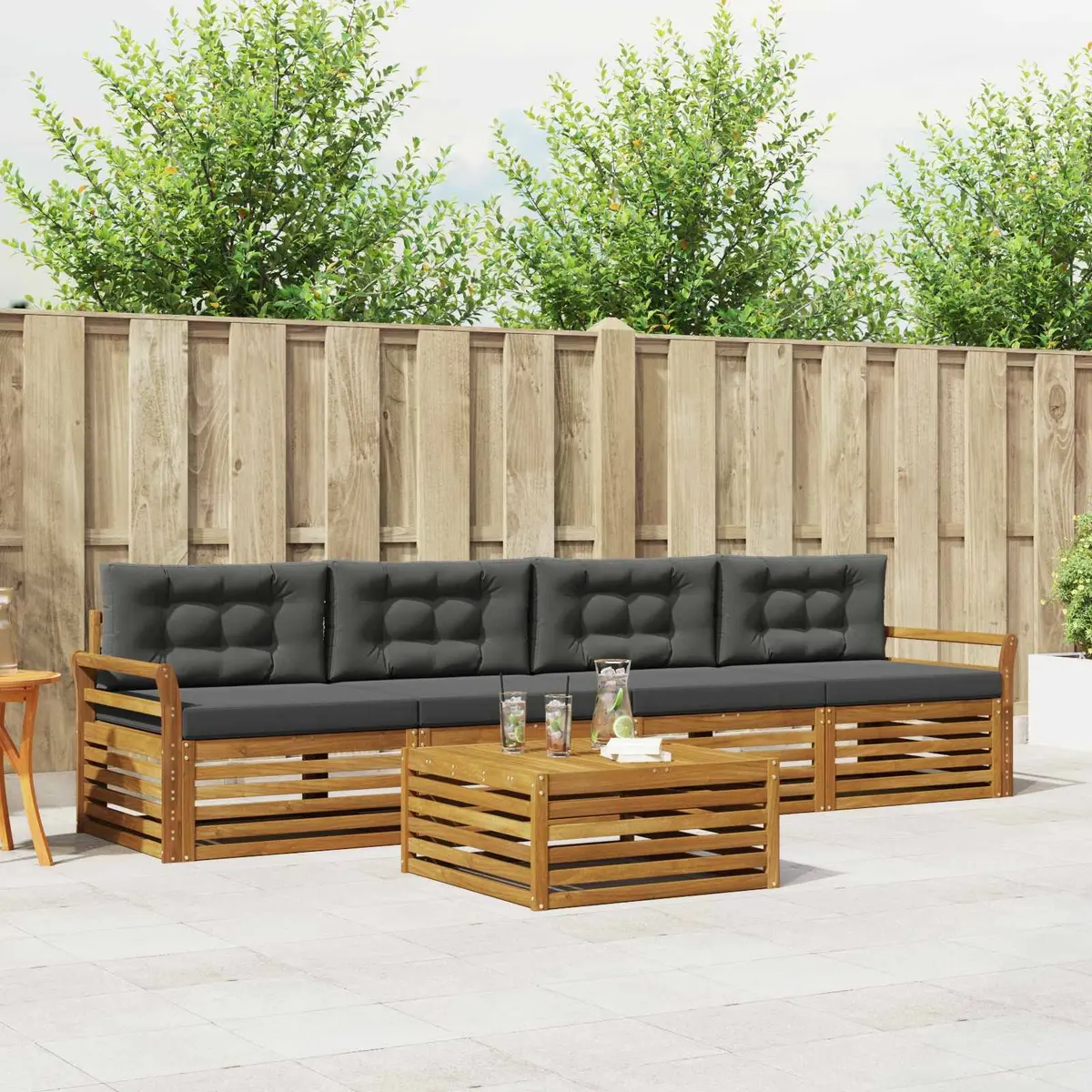 Outdoor Sofa Set Modular 5 Piece Natural Acacia Wood Anthracite