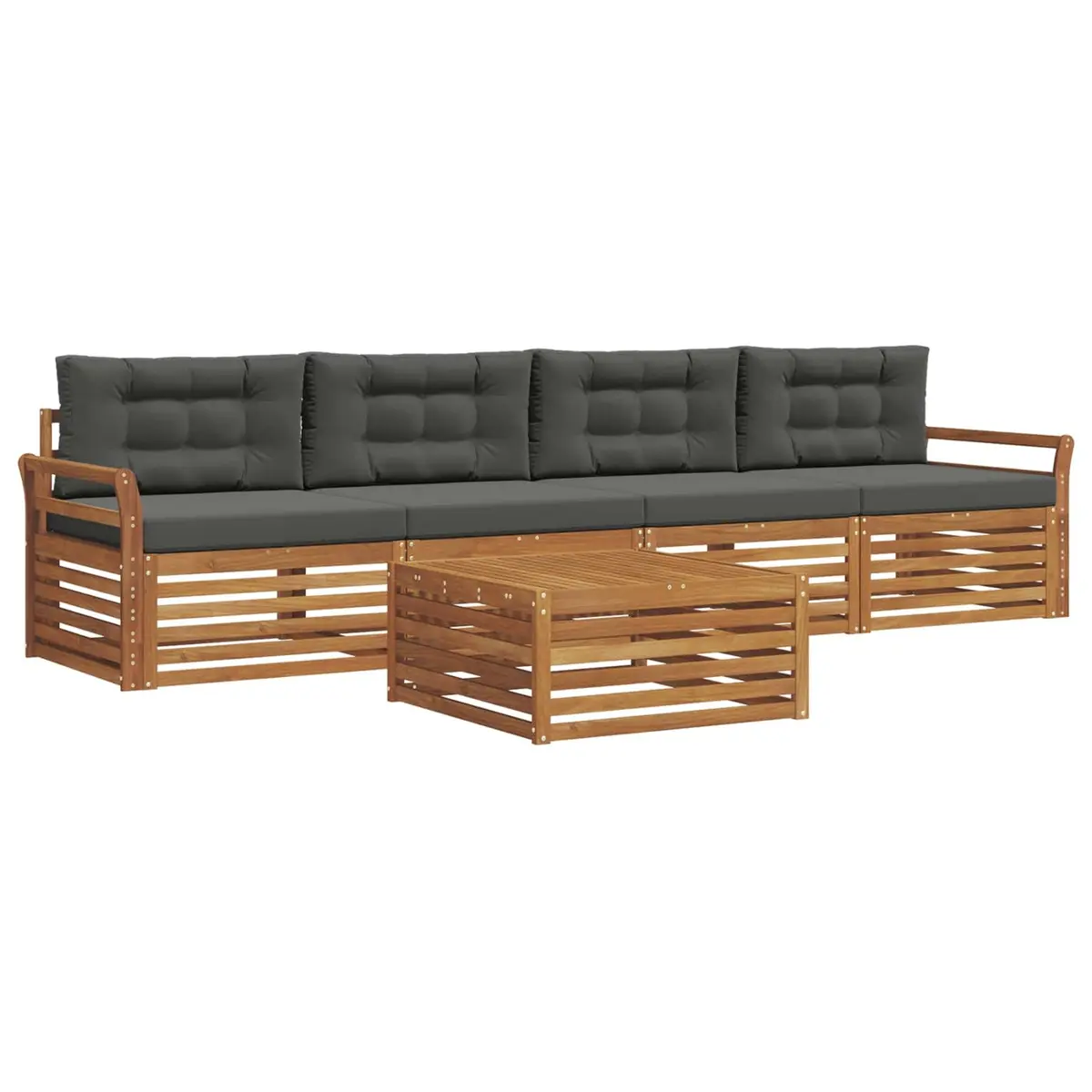 Outdoor Sofa Set Modular 5 Piece Natural Acacia Wood Anthracite