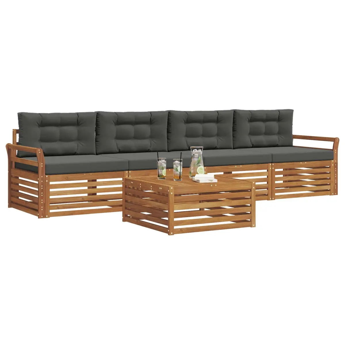 Outdoor Sofa Set Modular 5 Piece Natural Acacia Wood Anthracite