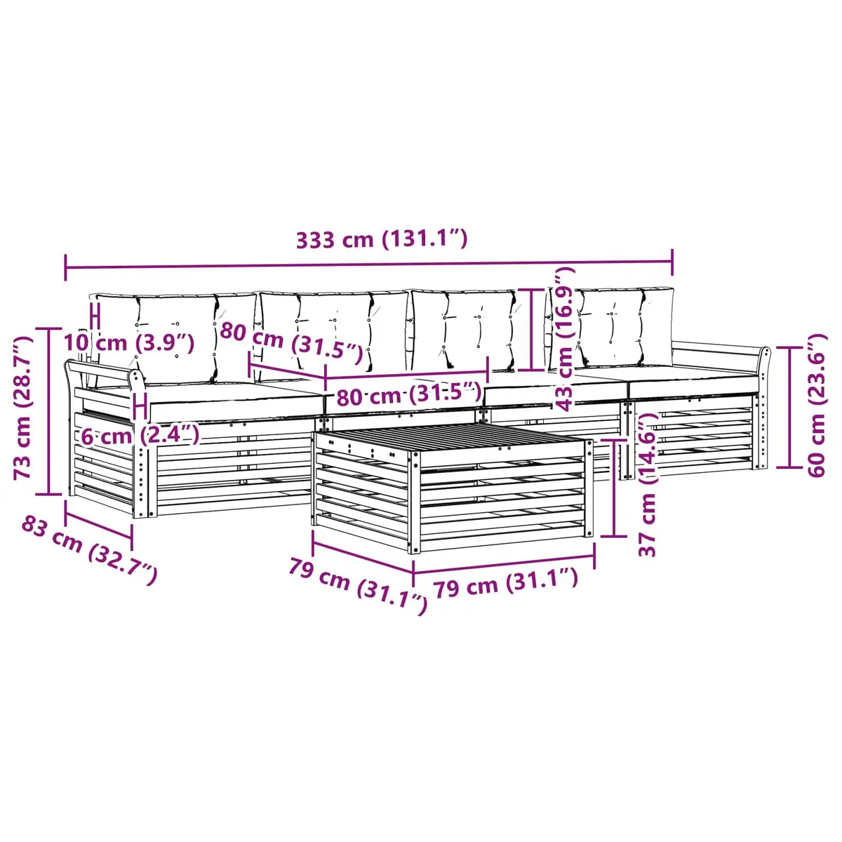 Outdoor Sofa Set Modular 5 Piece Natural Acacia Wood Anthracite