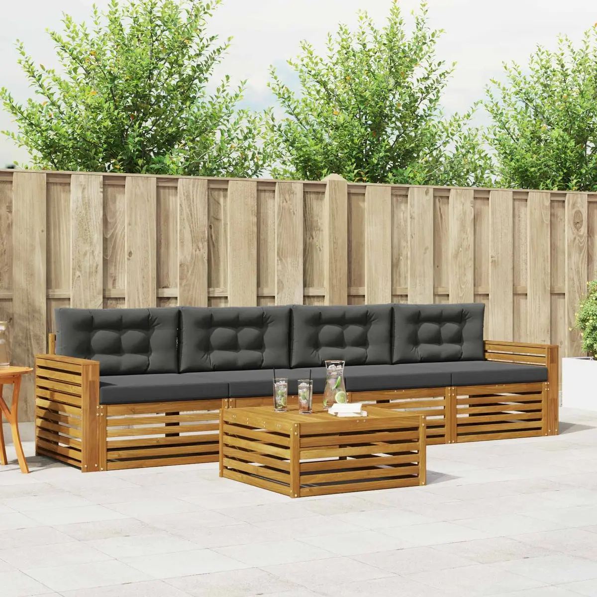 Outdoor Sofa Set Modular 5 Pieces Natural Acacia Wood