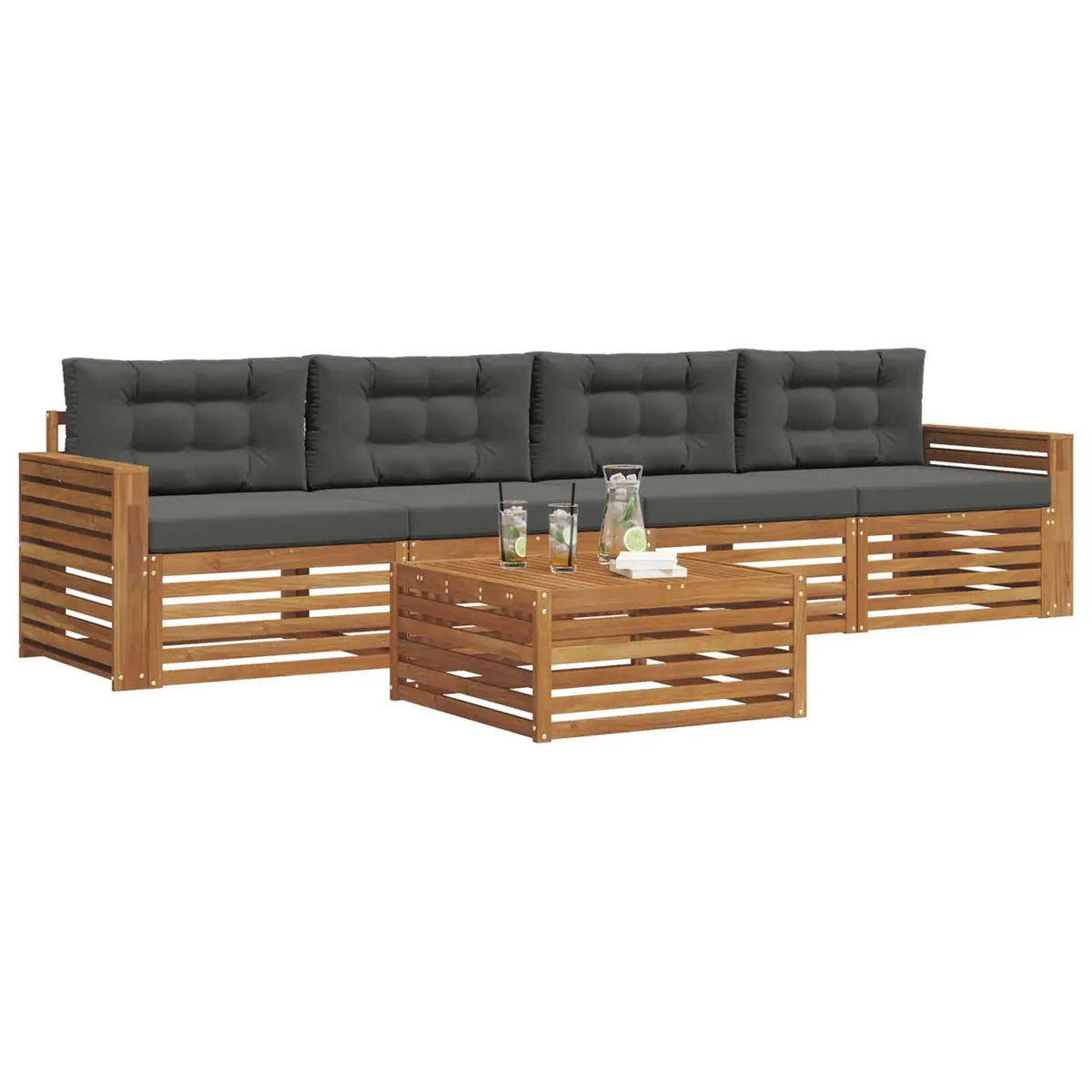 Outdoor Sofa Set Modular 5 Pieces Natural Acacia Wood