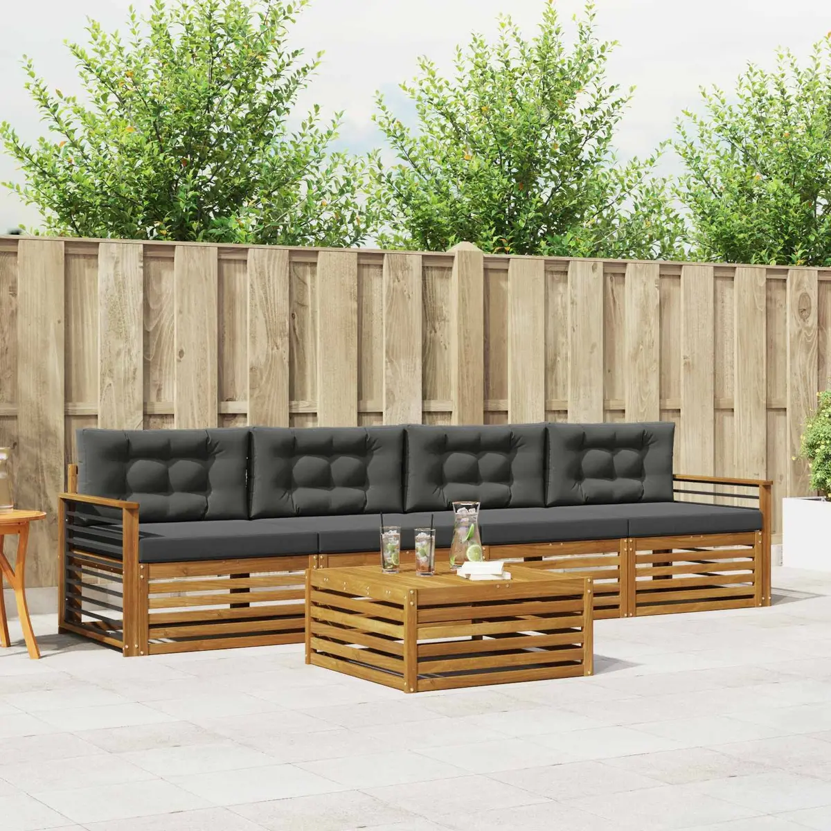 Outdoor Sofa Set Modular 5 Pieces Natural Acacia Wood with Cushions Anthracite