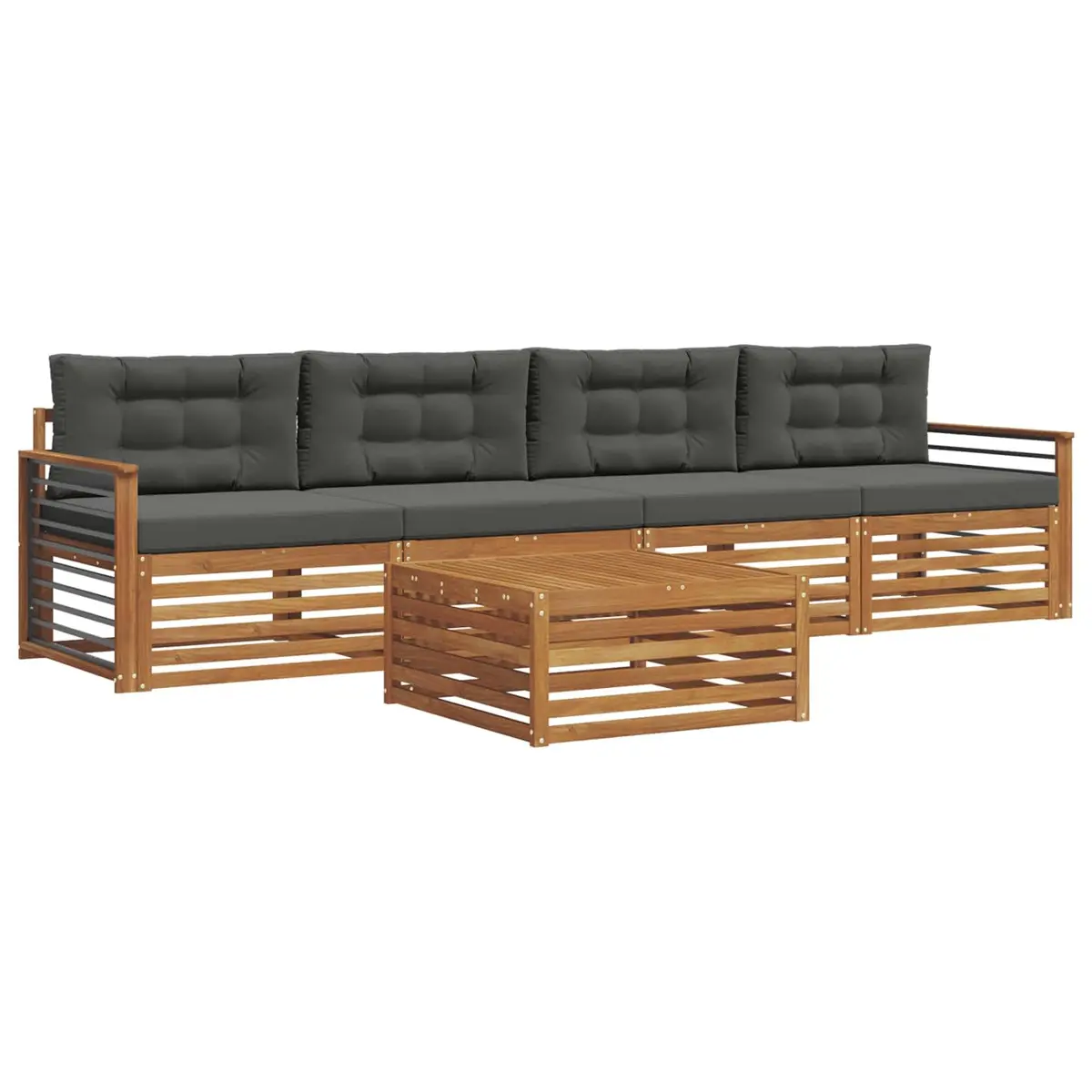 Outdoor Sofa Set Modular 5 Pieces Natural Acacia Wood with Cushions Anthracite
