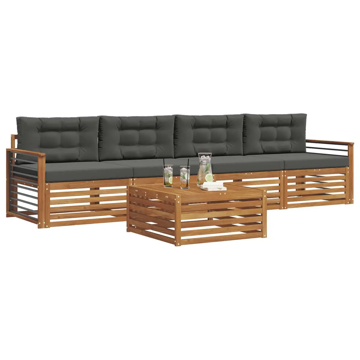 Outdoor Sofa Set Modular 5 Pieces Natural Acacia Wood with Cushions Anthracite