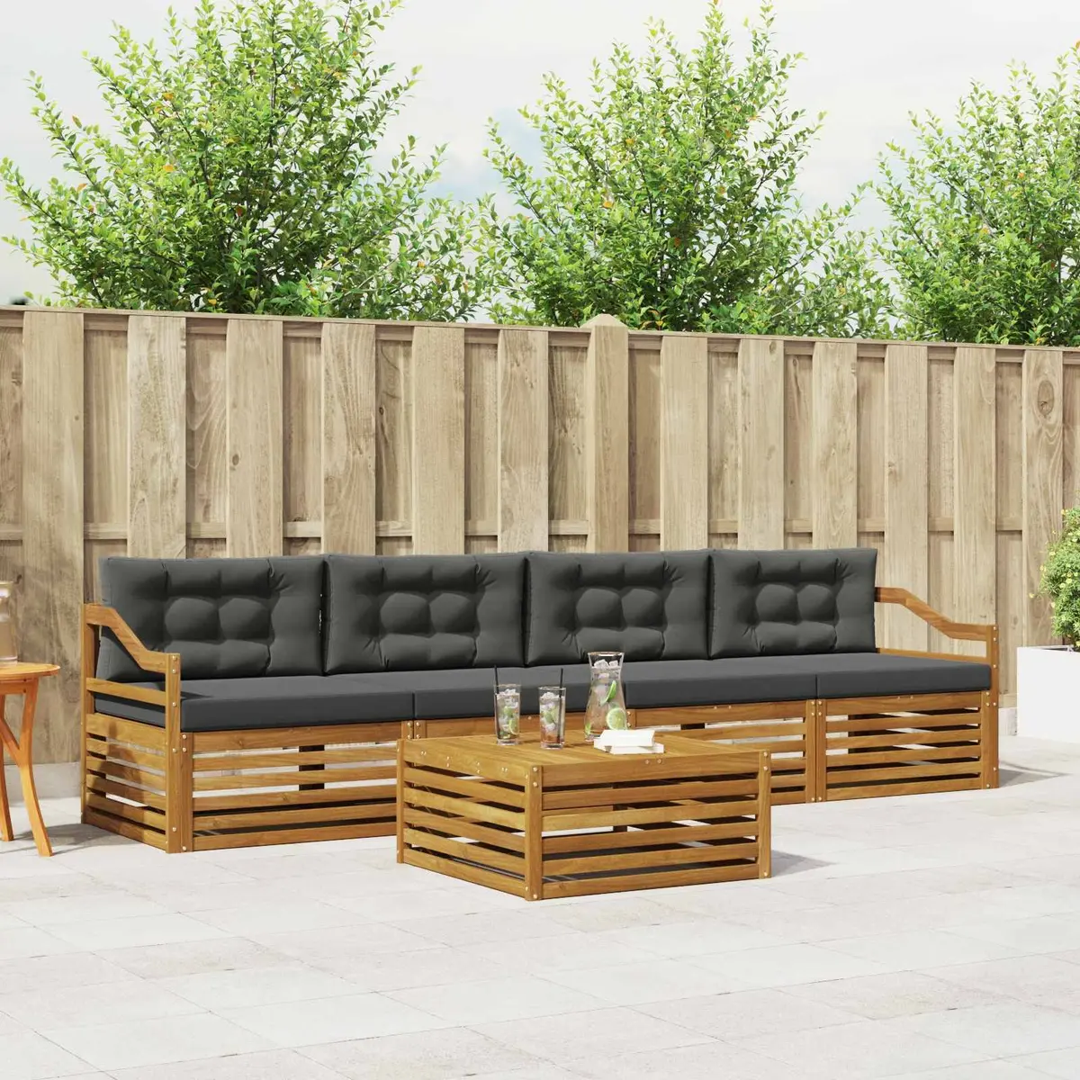 Outdoor Sofa Set Modular 5 Piece Acacia Wood with Cushions