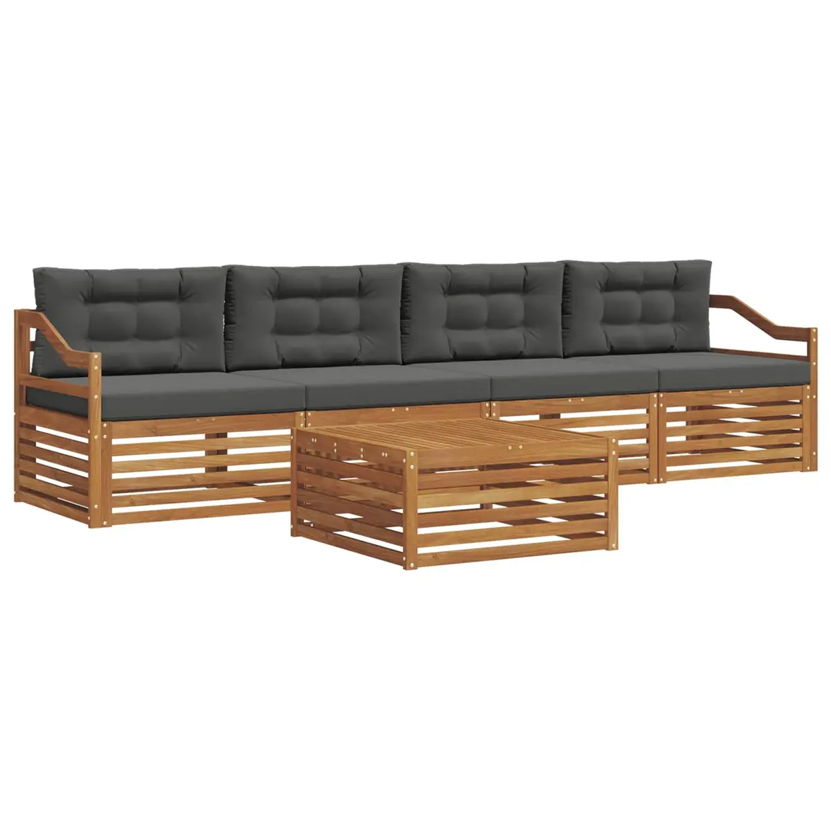 Outdoor Sofa Set Modular 5 Piece Acacia Wood with Cushions