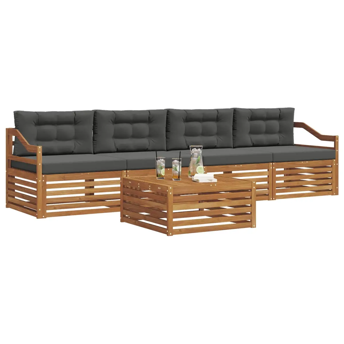Outdoor Sofa Set Modular 5 Piece Acacia Wood with Cushions