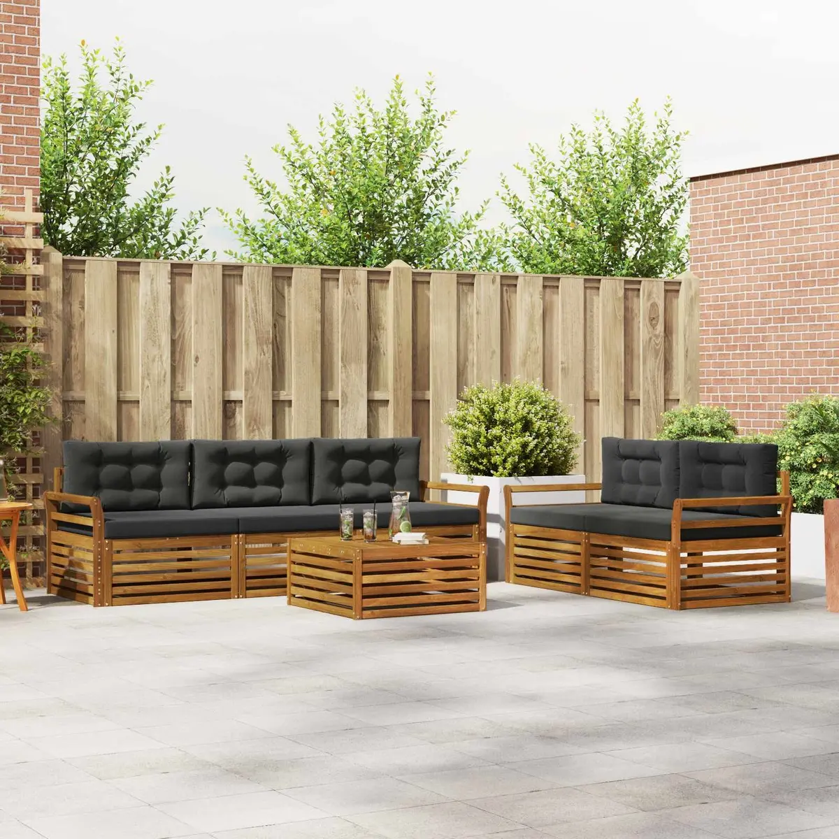 Outdoor Sofa Set Modular Natural Anthracite Acacia Wood 6 Piece