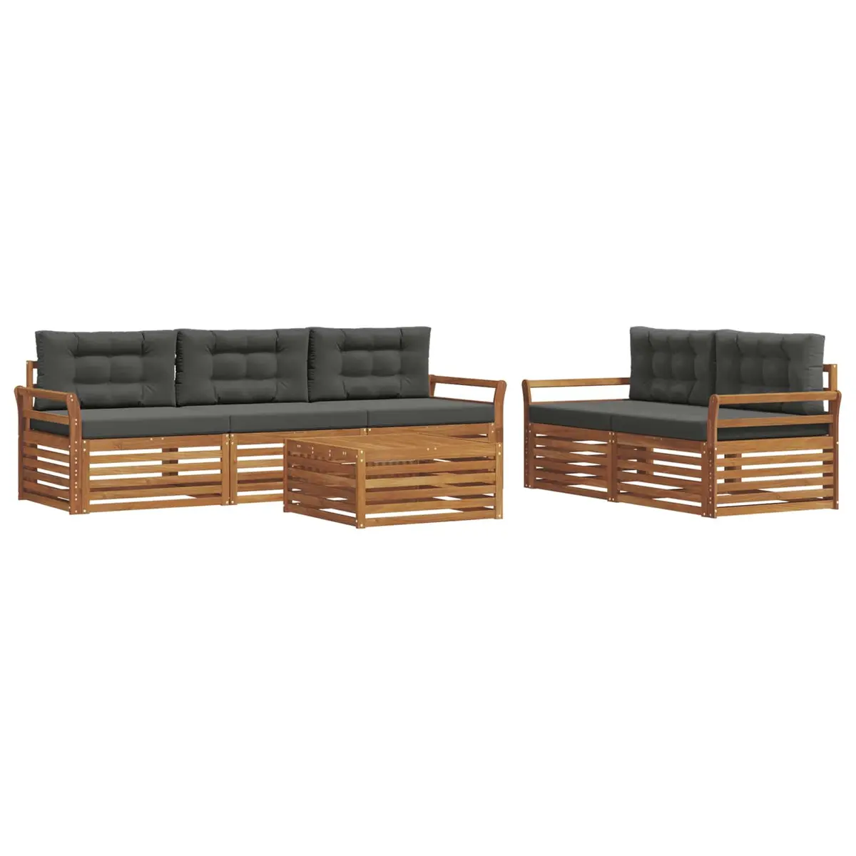 Outdoor Sofa Set Modular Natural Anthracite Acacia Wood 6 Piece