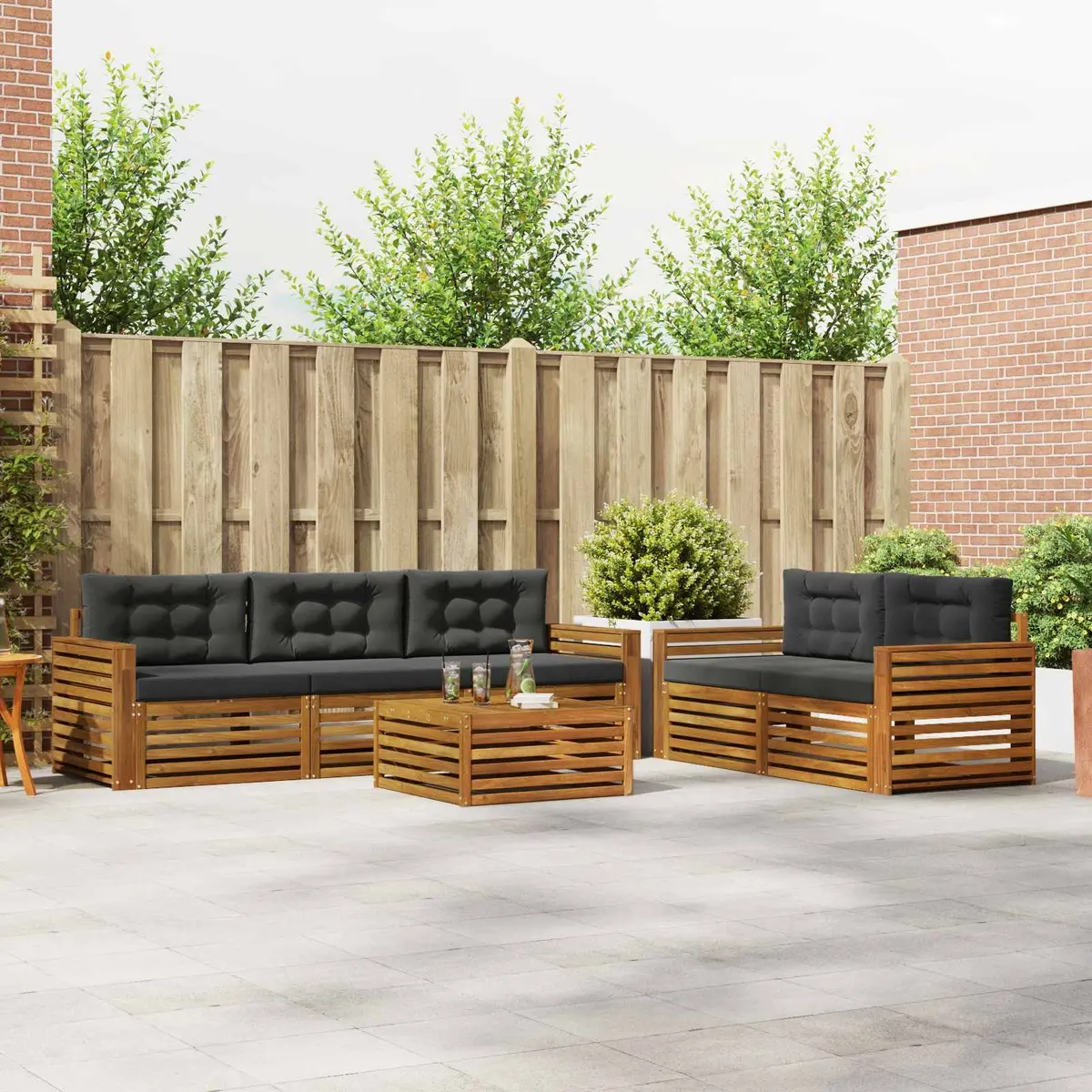 Outdoor Sofa Set Modular Natural Anthracite Acacia Wood 6 Piece