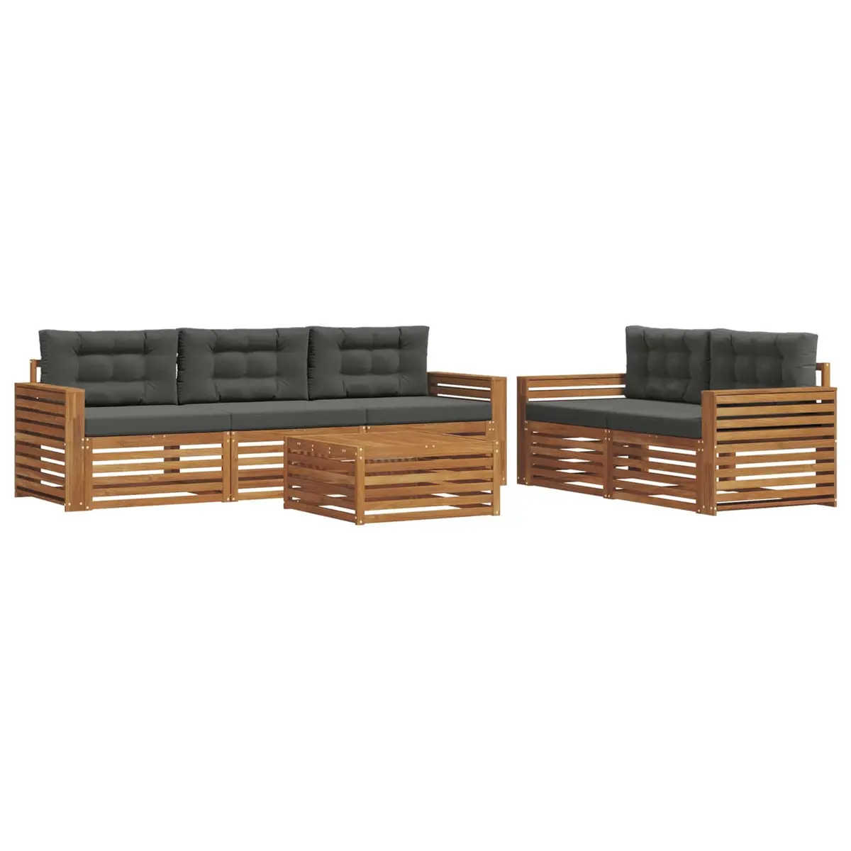 Outdoor Sofa Set Modular Natural Anthracite Acacia Wood 6 Piece