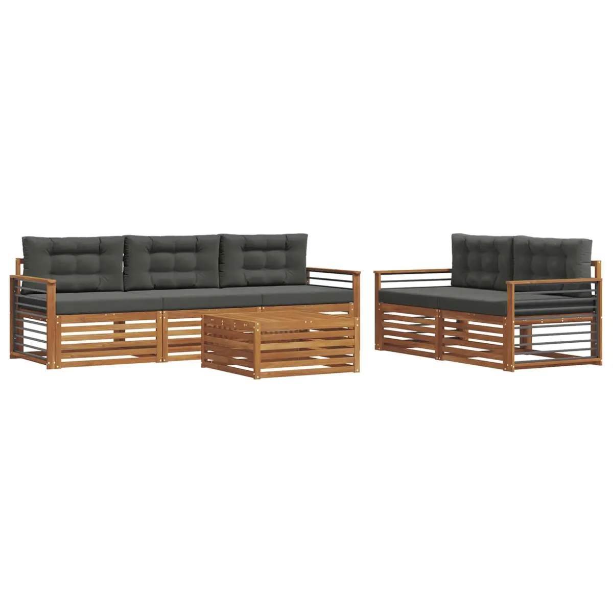 Outdoor Sofa Set Modular Natural Anthracite Solid Acacia Wood 6 Pieces