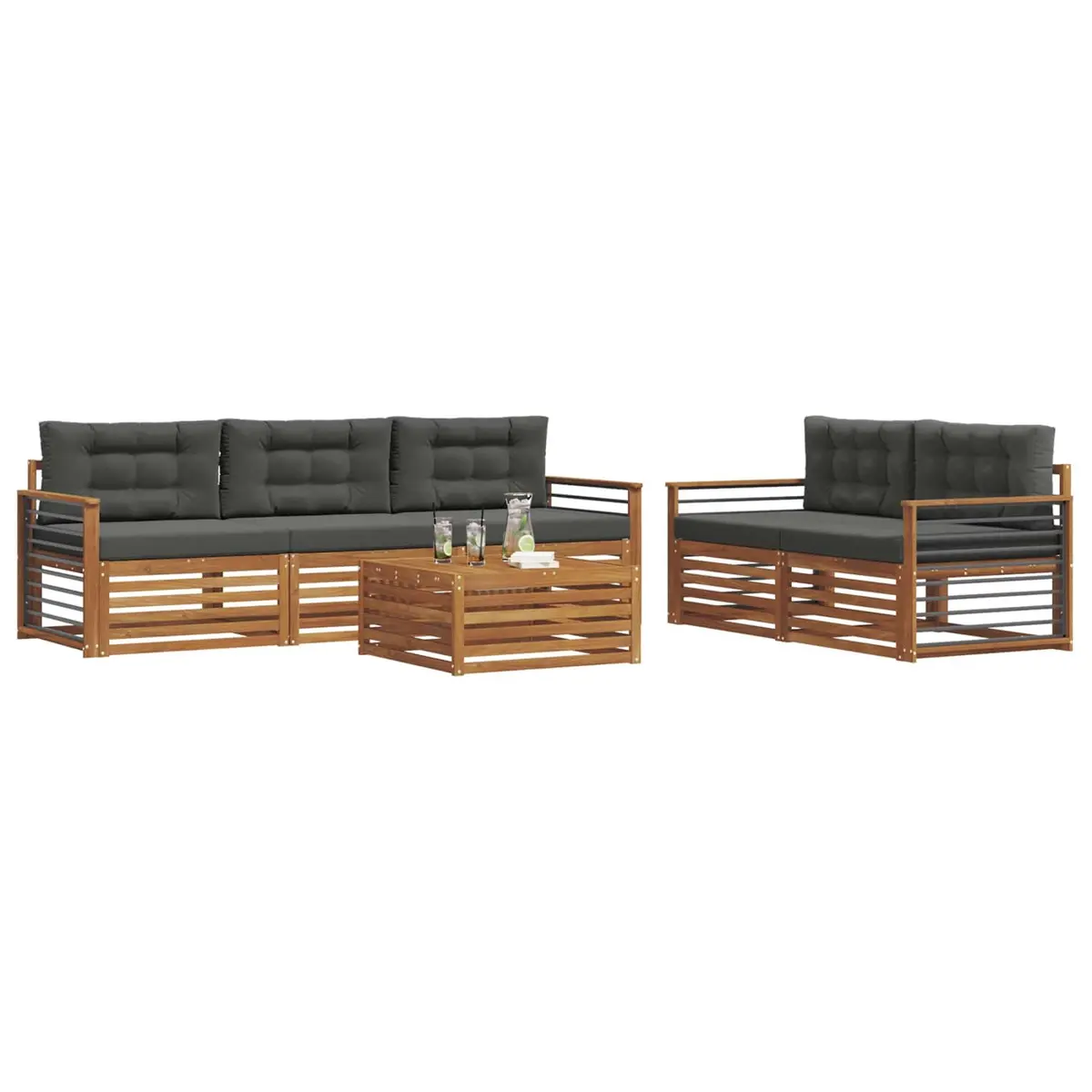 Outdoor Sofa Set Modular Natural Anthracite Solid Acacia Wood 6 Pieces