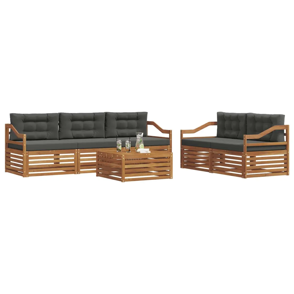 Outdoor Sofa Set Modern Minimalist 6 Piece Natural Anthracite Solid Acacia Wood