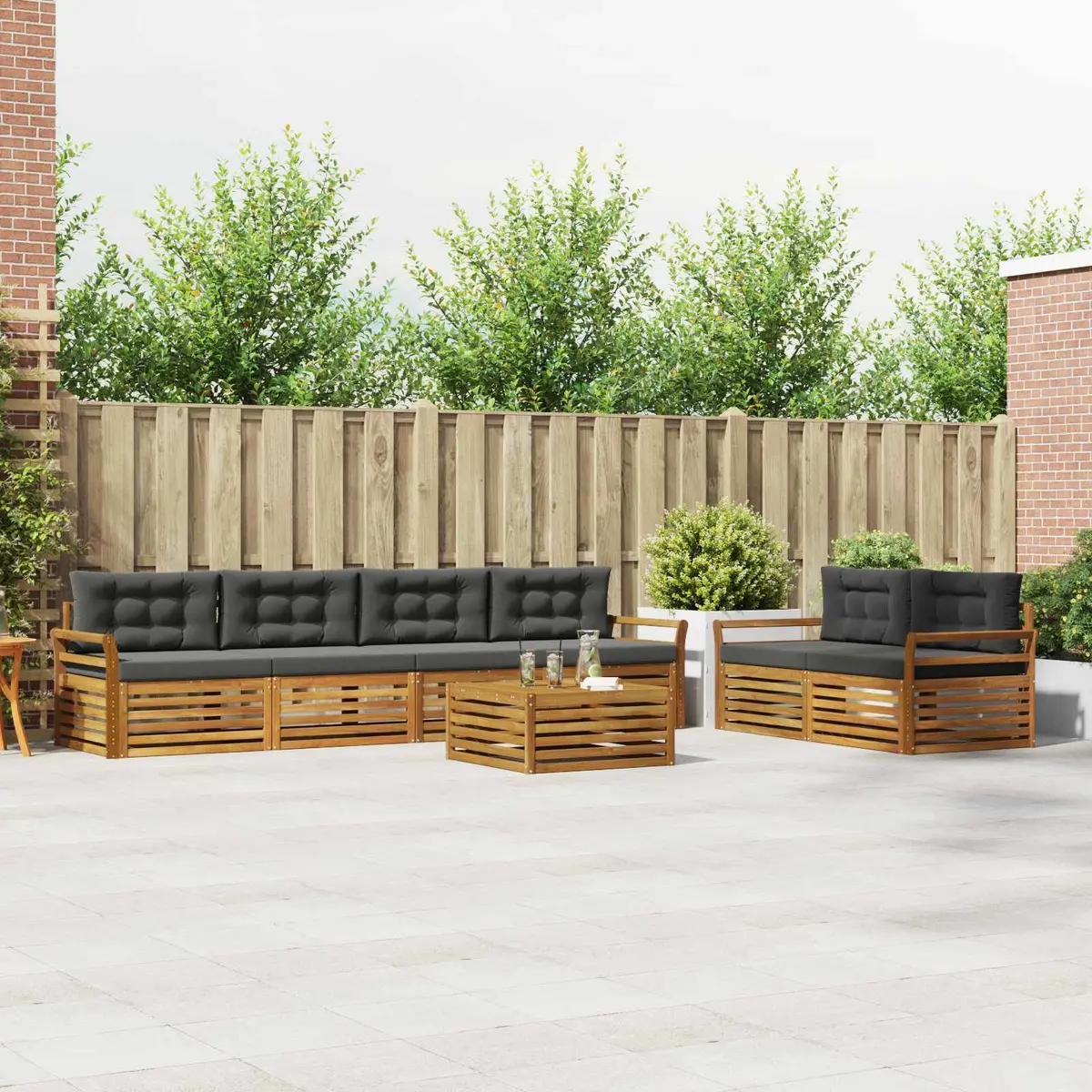 Outdoor Sofa Set 7 Piece Modern Minimalist Natural Anthracite Solid Acacia Wood with Cushions