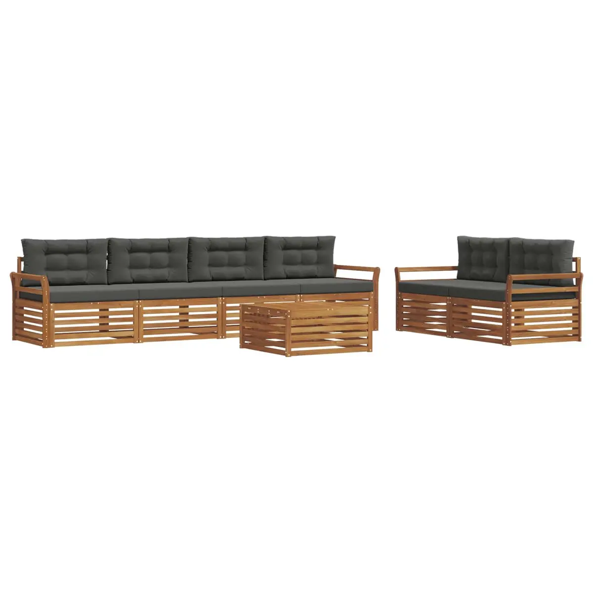 Outdoor Sofa Set 7 Piece Modern Minimalist Natural Anthracite Solid Acacia Wood with Cushions