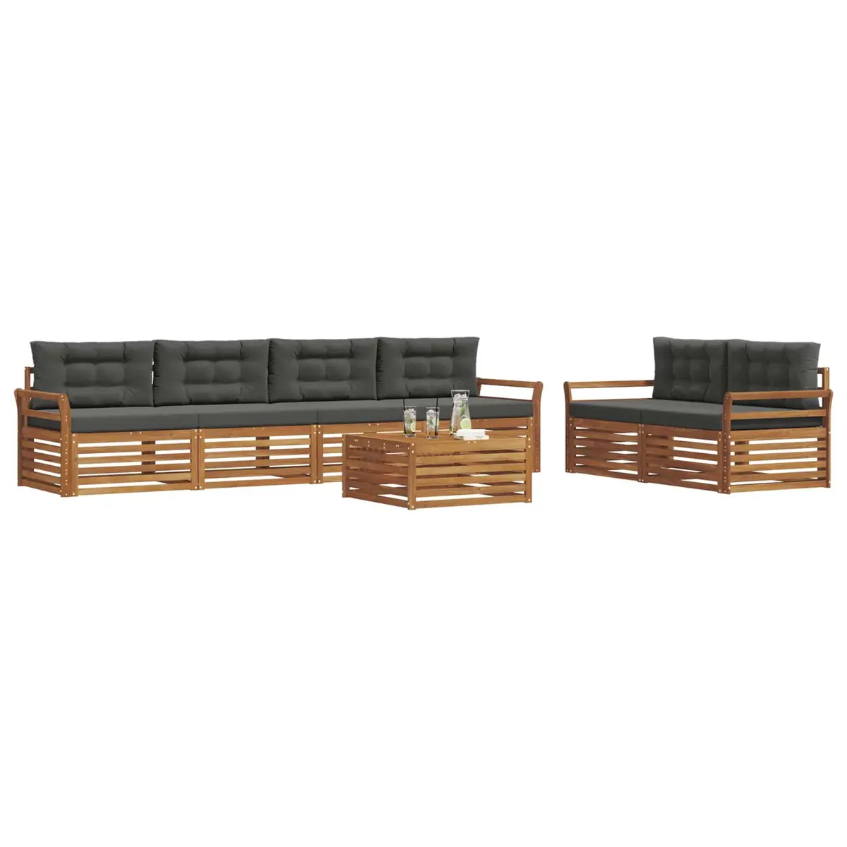 Outdoor Sofa Set 7 Piece Modern Minimalist Natural Anthracite Solid Acacia Wood with Cushions