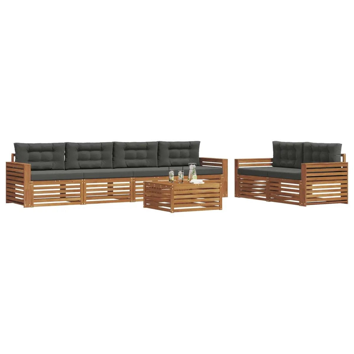 Outdoor Sofa Set Modern 7 Piece Natural Solid Acacia Wood