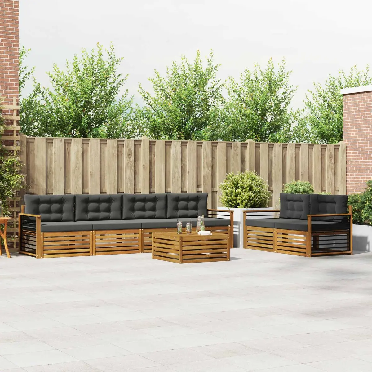 Outdoor Sofa Set Natural Anthracite 7 Piece Solid Acacia Wood