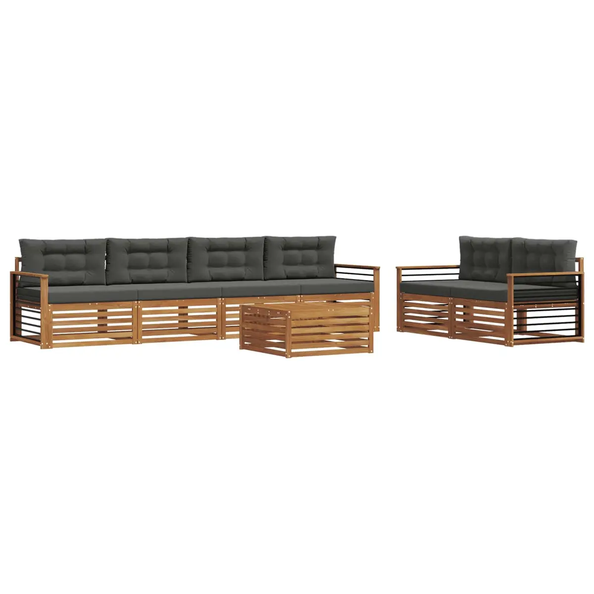 Outdoor Sofa Set Natural Anthracite 7 Piece Solid Acacia Wood