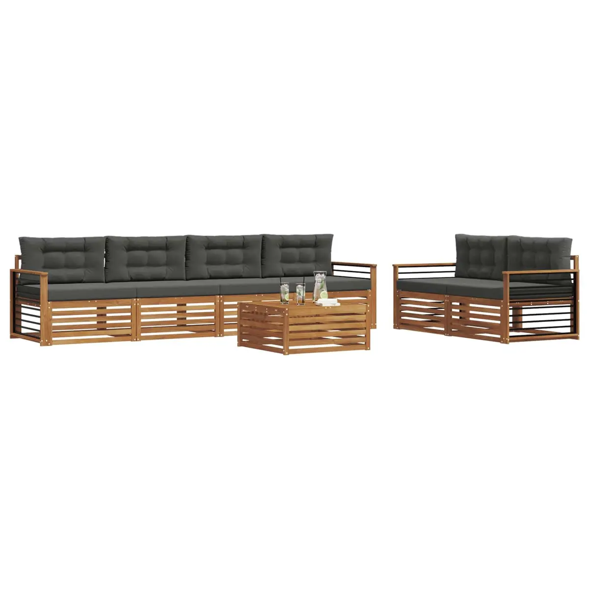 Outdoor Sofa Set Natural Anthracite 7 Piece Solid Acacia Wood