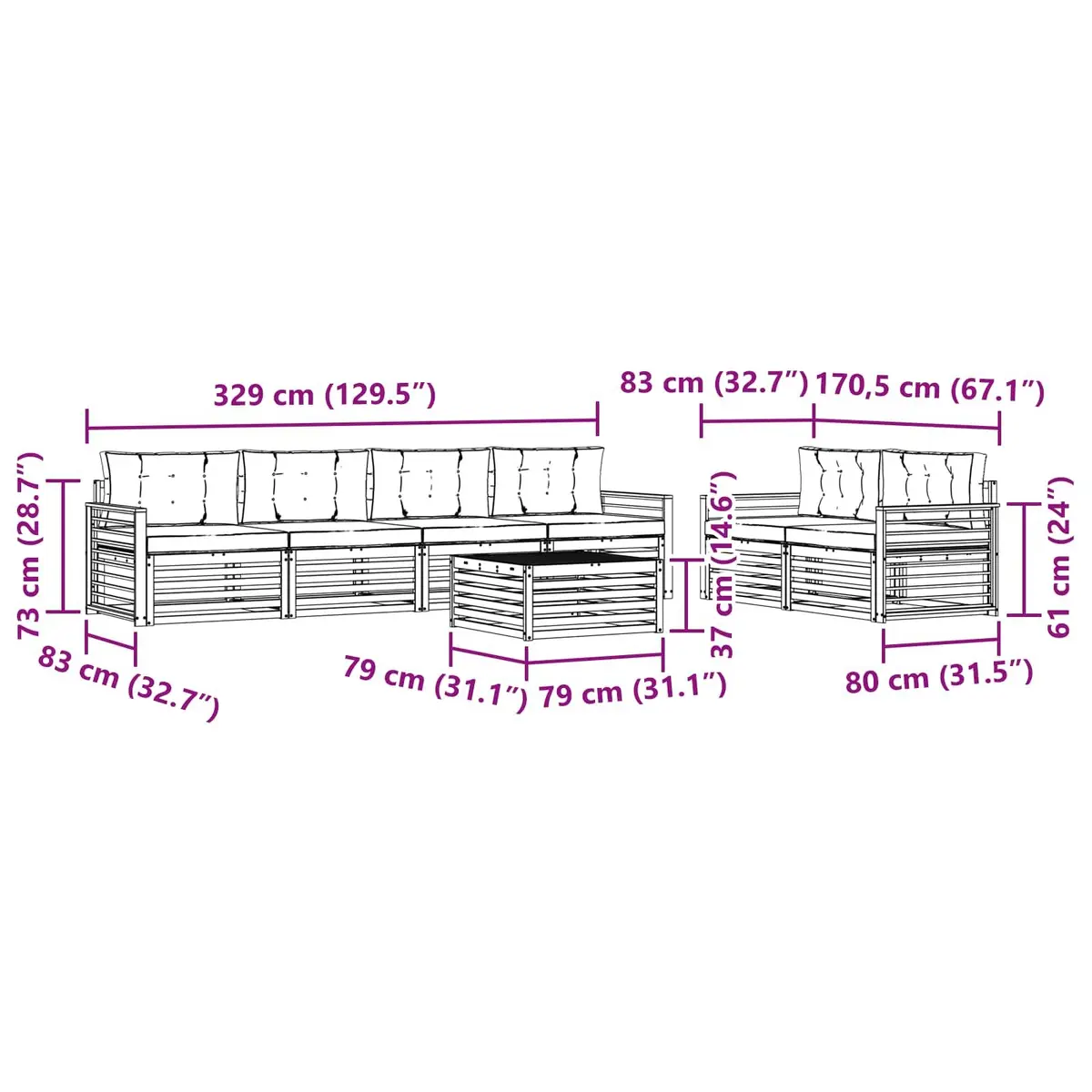 Outdoor Sofa Set Natural Anthracite 7 Piece Solid Acacia Wood