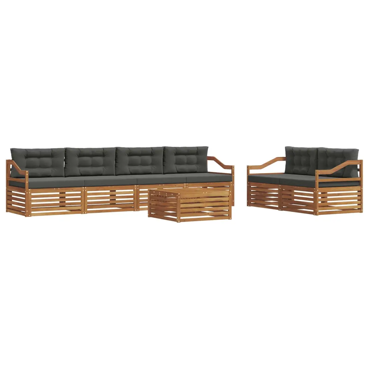 Outdoor Sofa Set Modern Natural Acacia Wood 7 Piece Garden Furniture Patio Lounge with Cushions