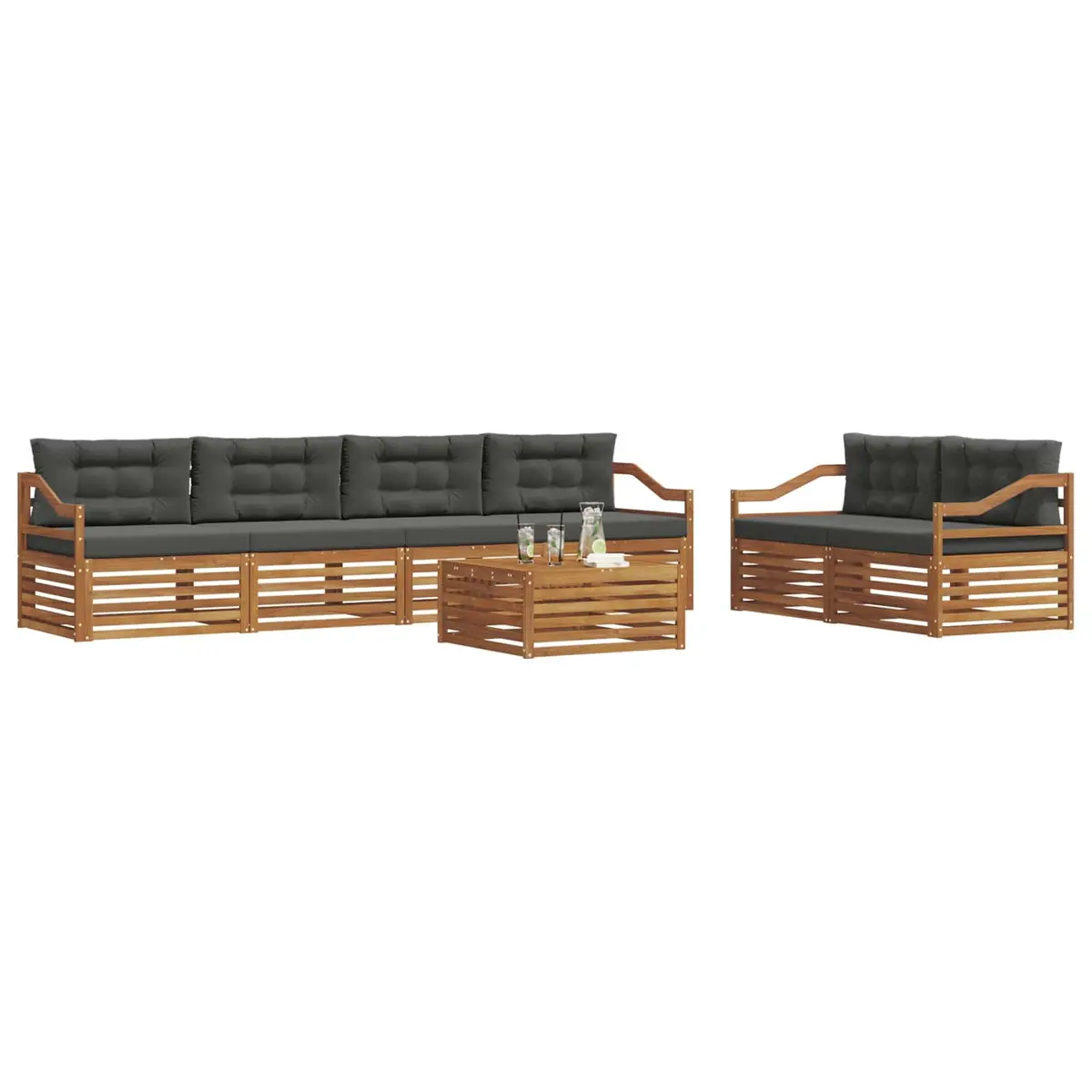 Outdoor Sofa Set Modern Natural Acacia Wood 7 Piece Garden Furniture Patio Lounge with Cushions