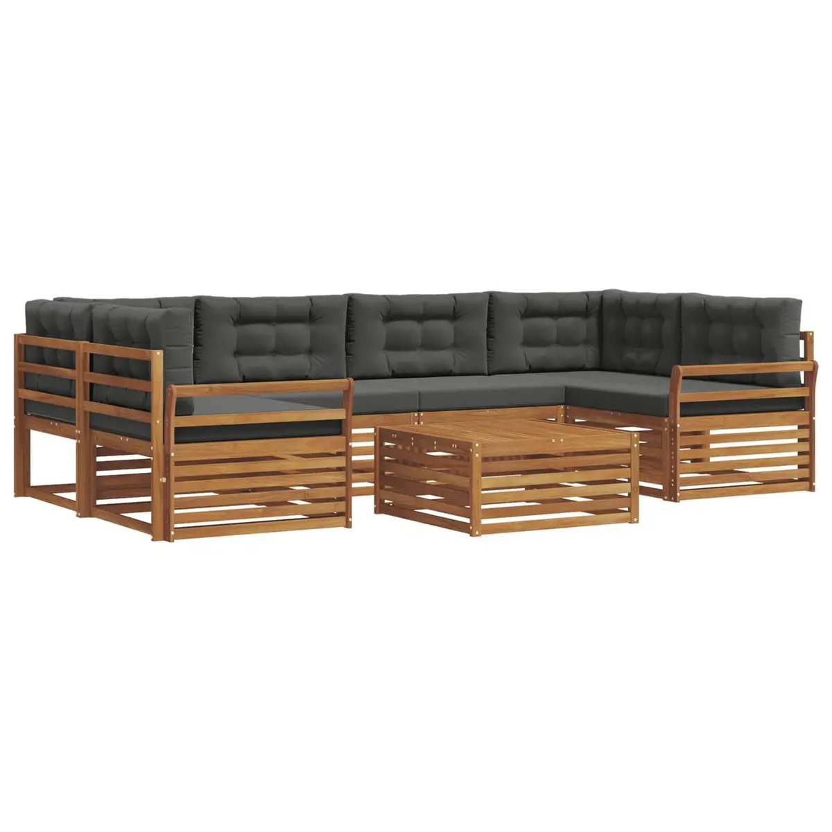 Outdoor Sofa Set Modular 7 Piece Natural Anthracite Solid Acacia Wood with Cushions