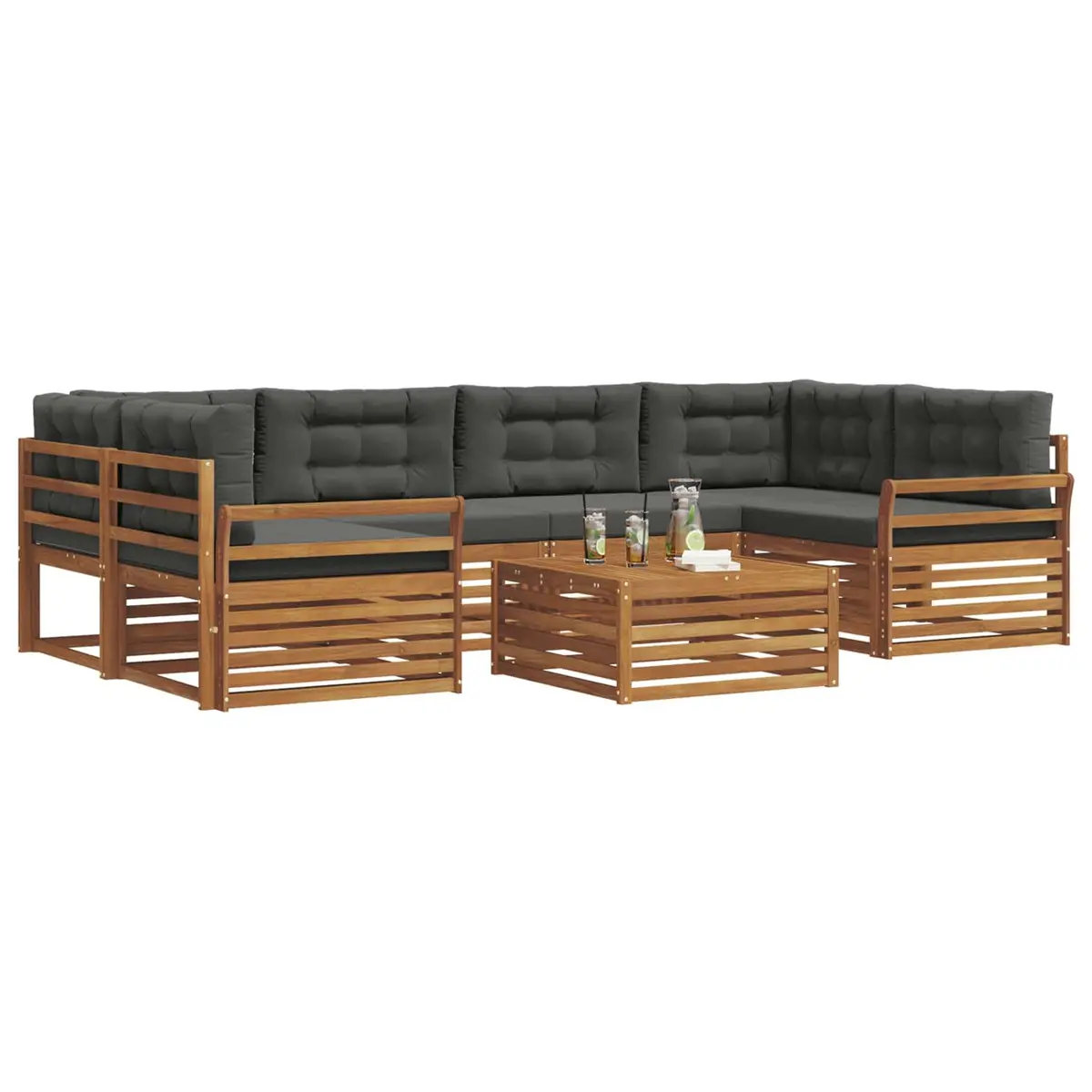 Outdoor Sofa Set Modular 7 Piece Natural Anthracite Solid Acacia Wood with Cushions