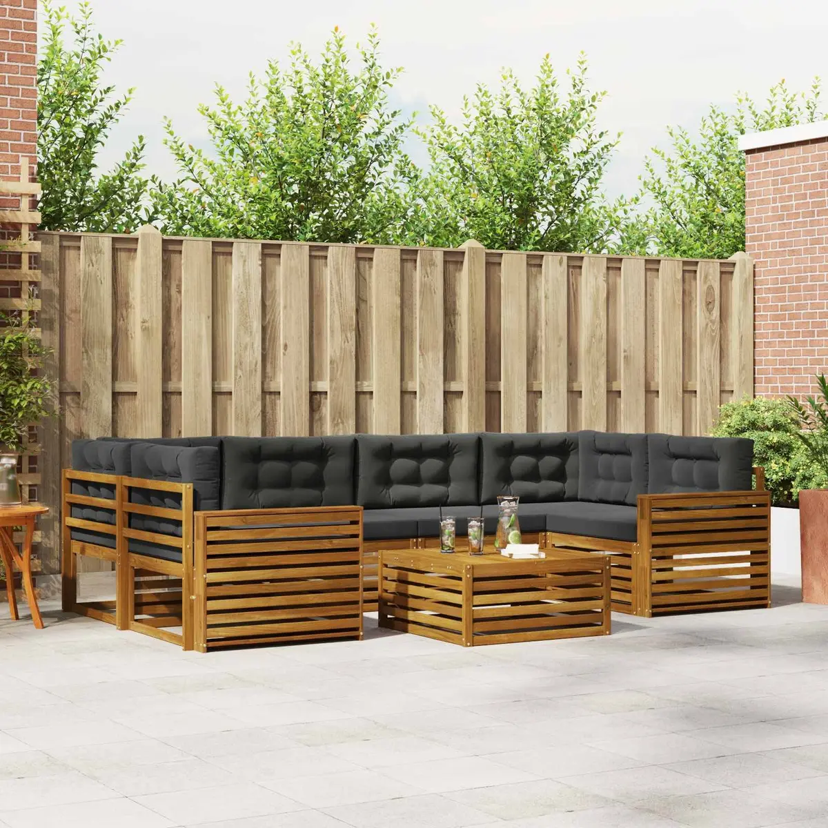 Outdoor Sofa Set Modular Natural Anthracite Solid Acacia Wood 7 Piece