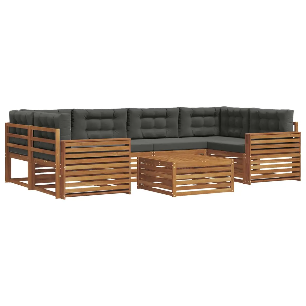 Outdoor Sofa Set Modular Natural Anthracite Solid Acacia Wood 7 Piece