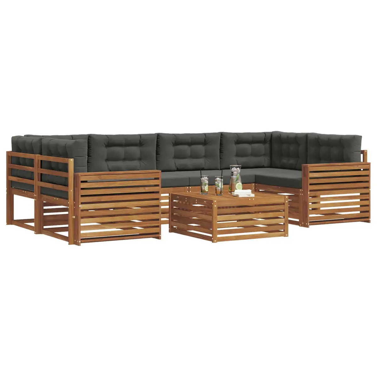 Outdoor Sofa Set Modular Natural Anthracite Solid Acacia Wood 7 Piece