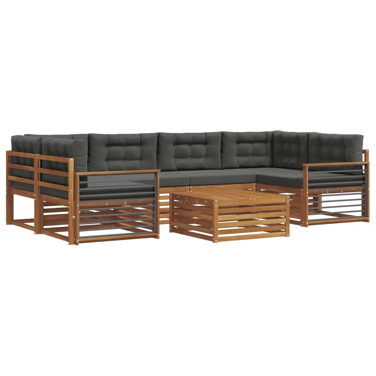 Outdoor Sofa Set Natural Anthracite 7 Piece Solid Acacia Wood with Cushions