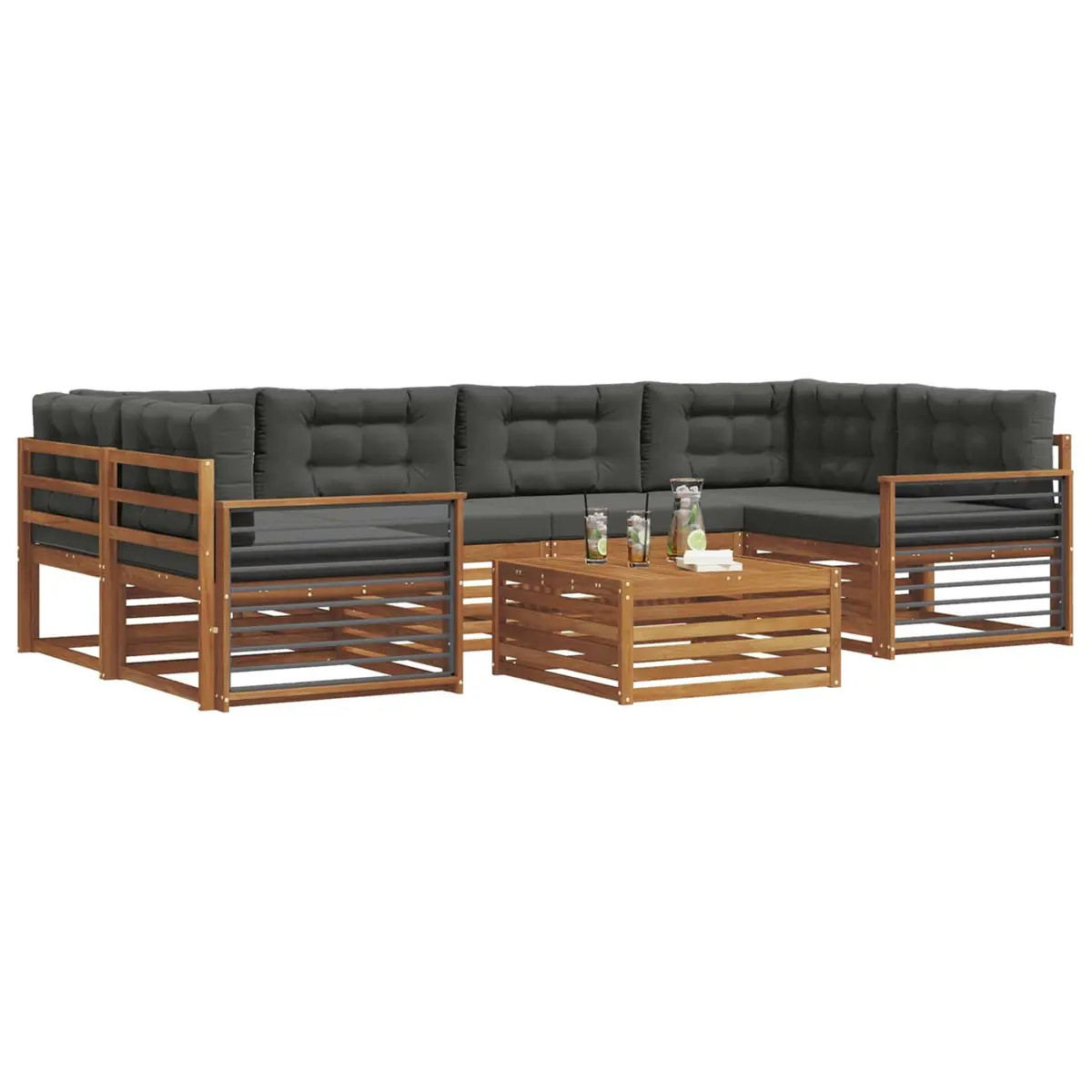 Outdoor Sofa Set Natural Anthracite 7 Piece Solid Acacia Wood with Cushions
