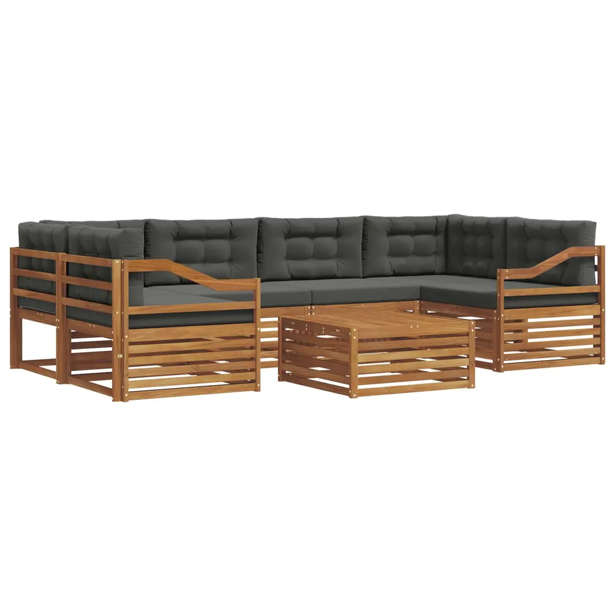 Outdoor Sofa Set Modern Natural Anthracite 7 Piece Solid Acacia Wood