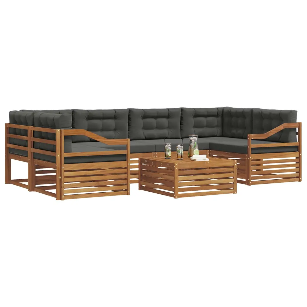 Outdoor Sofa Set Modern Natural Anthracite 7 Piece Solid Acacia Wood
