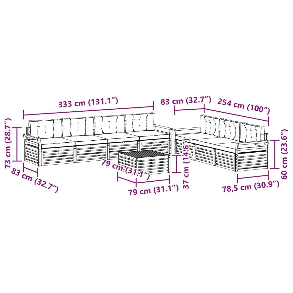 Outdoor Sofa Set Modular 8 Pieces Natural Anthracite Solid Acacia Wood