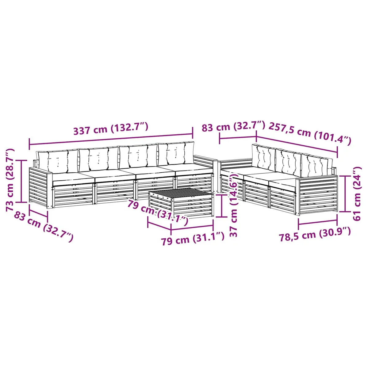 Outdoor Sofa Set 8 Pieces Natural Anthracite Garden Furniture Modular Design