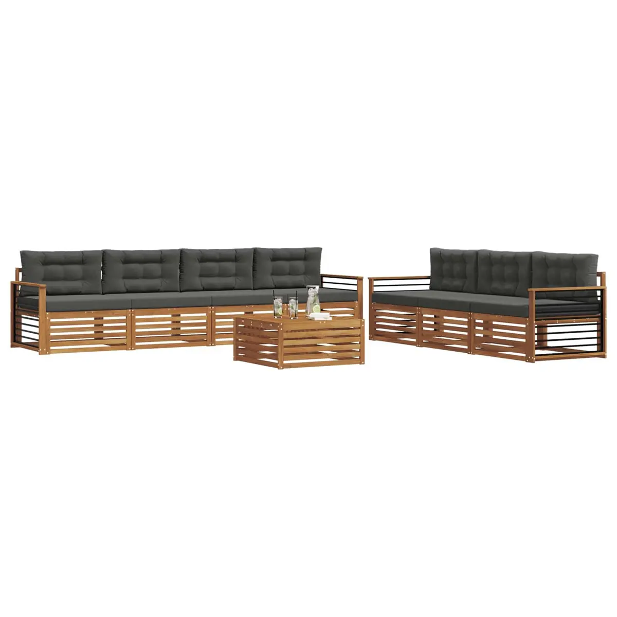 Outdoor Sofa Set Modular Natural Anthracite 8 Piece Solid Acacia Wood