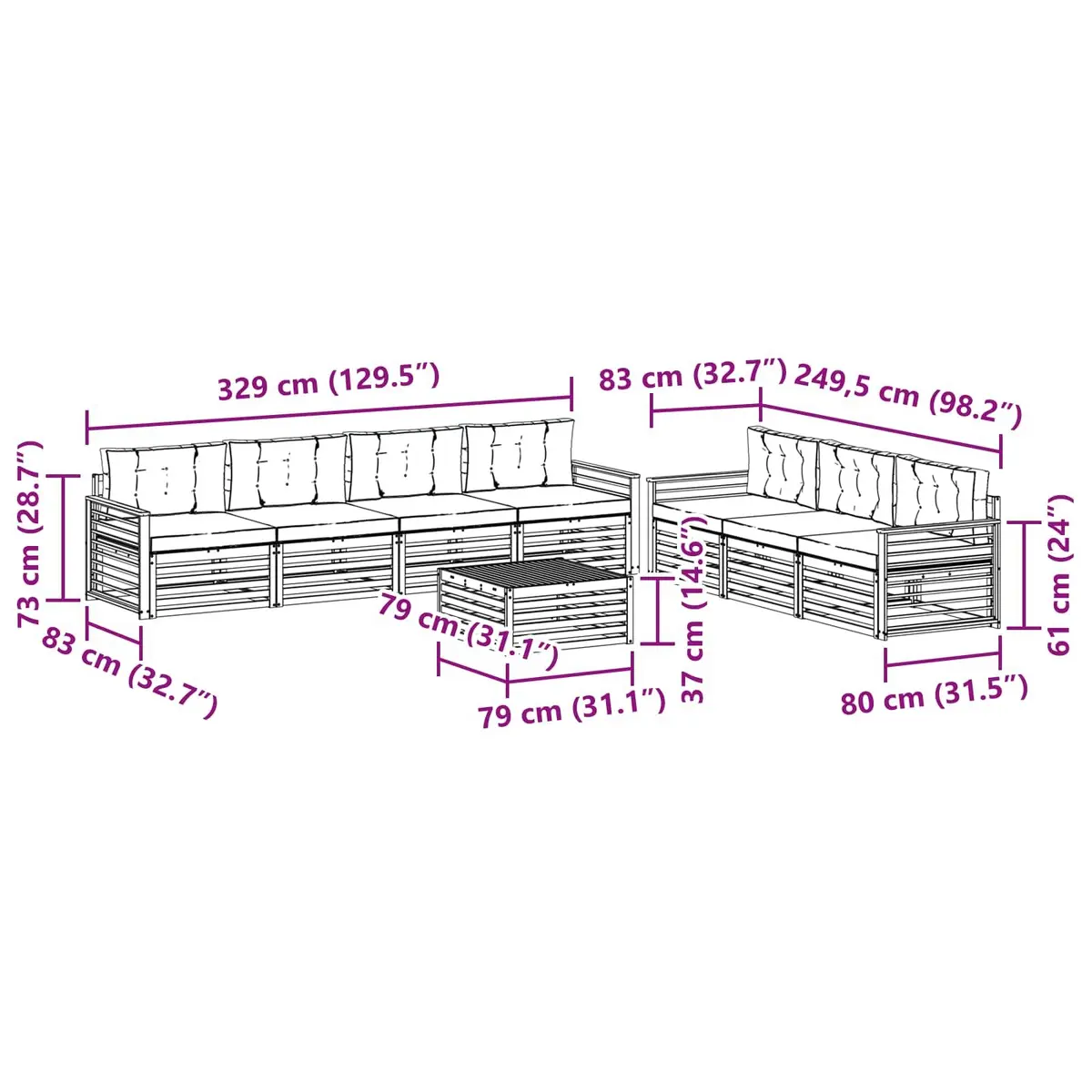Outdoor Sofa Set Modular Natural Anthracite 8 Piece Solid Acacia Wood