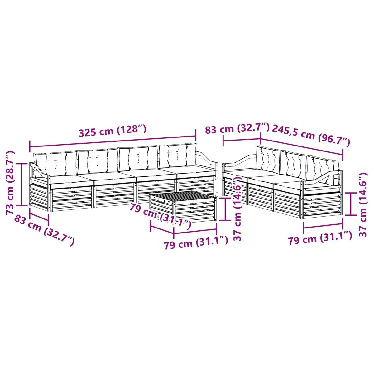 Outdoor Sofa Set Modular Natural Anthracite Acacia 8 Piece