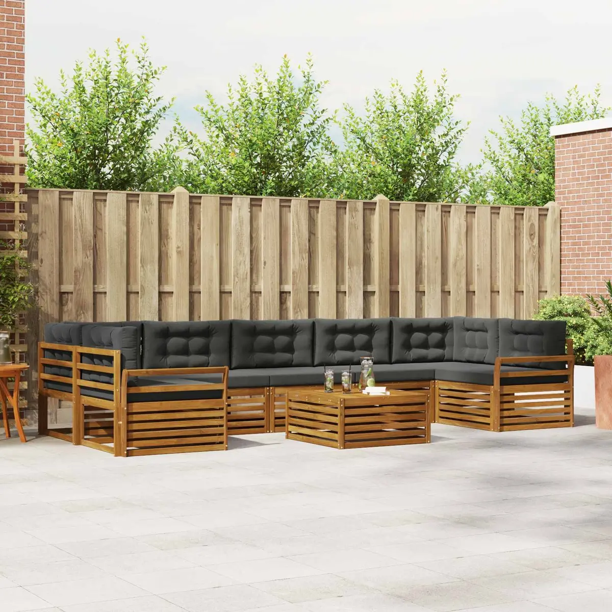 Outdoor Sofa Set 8 Pieces Garden Furniture Acacia Wood Natural Anthracite