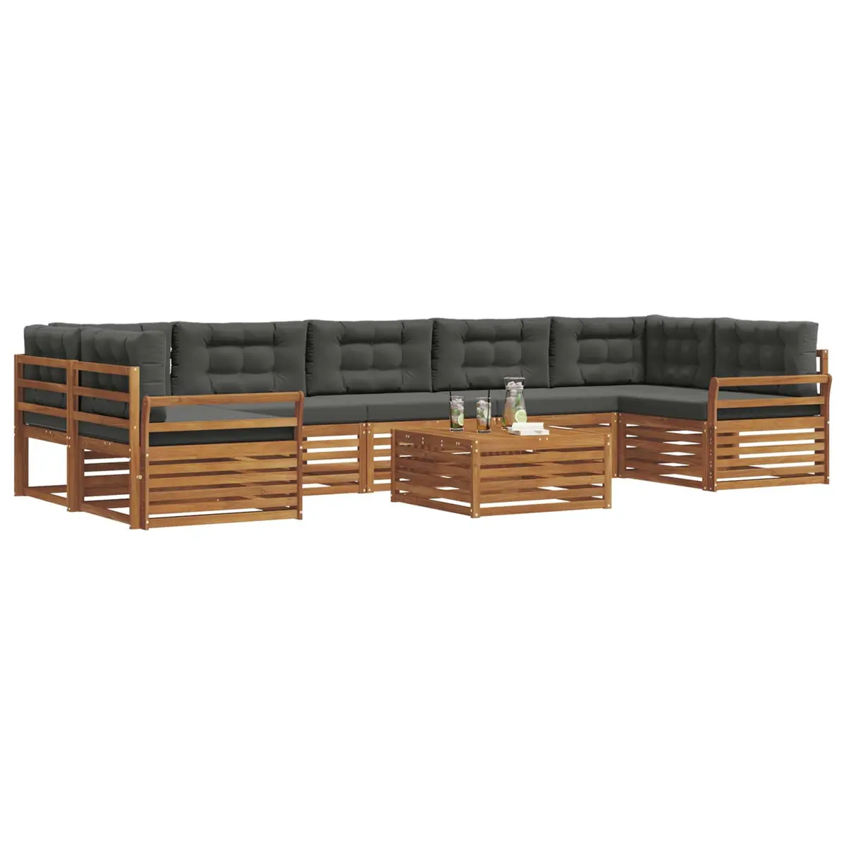 Outdoor Sofa Set 8 Pieces Garden Furniture Acacia Wood Natural Anthracite