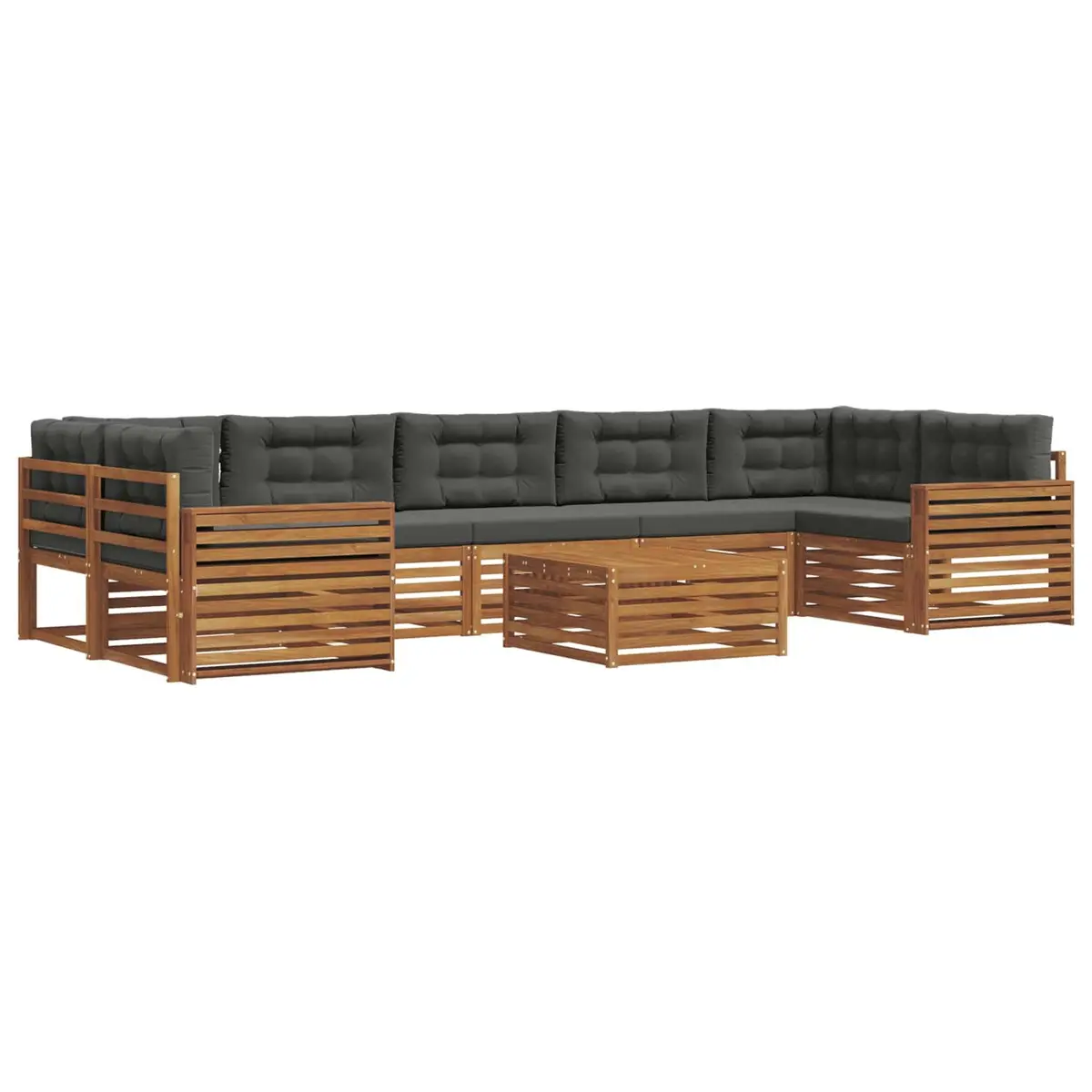 Outdoor Sofa Set 8 Piece Garden Furniture Acacia Wood Cushion Natural Anthracite