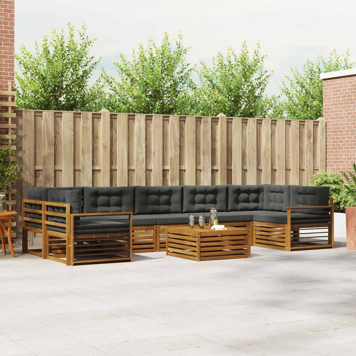 Outdoor Sofa Set Modular Natural Anthracite Solid Acacia Wood 8 Piece