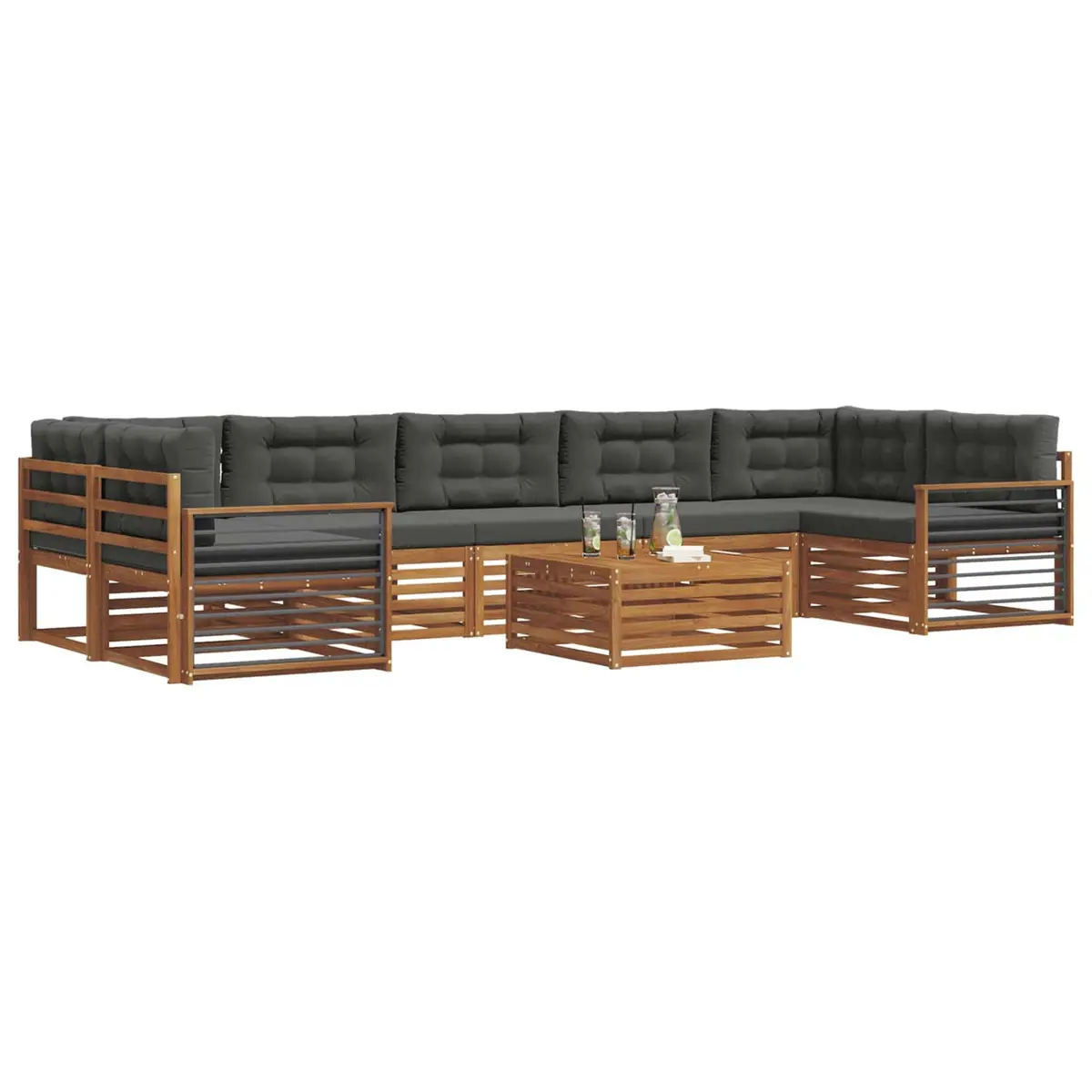 Outdoor Sofa Set Modular Natural Anthracite Solid Acacia Wood 8 Piece