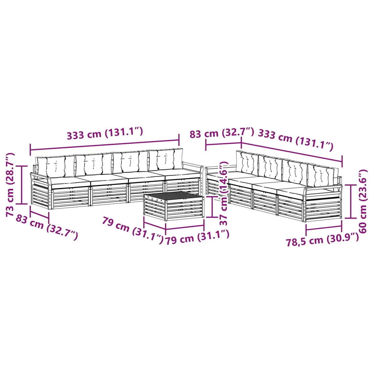 Outdoor Sofa Set Modular 9 Pieces Natural Anthracite Acacia