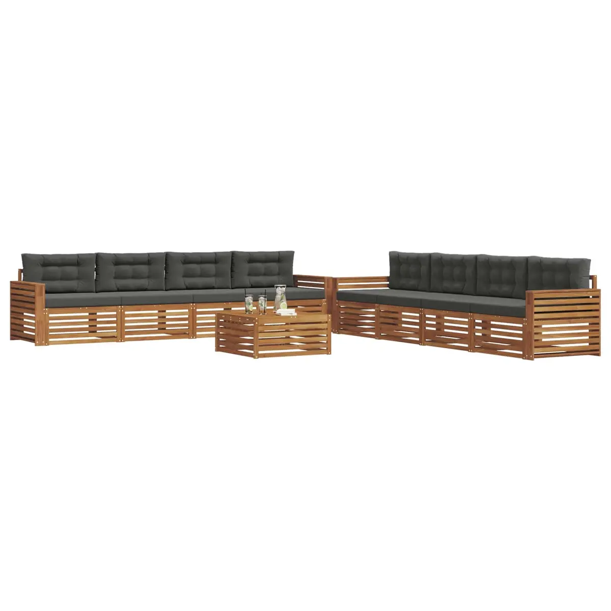 Outdoor Sofa Set Modular 9 Pieces Natural Anthracite Solid Acacia Wood